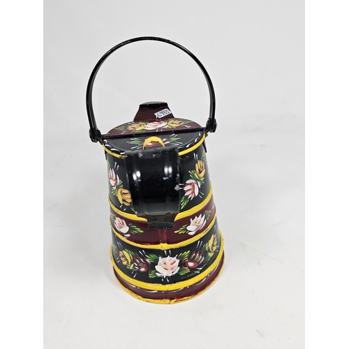 186 - 2 good quality bargeware items, to include a wooden handmade and hand painted stool with floral deco... 