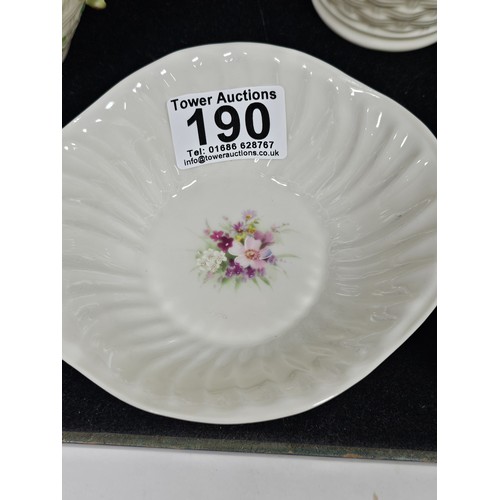 190 - A collection of 7 pieces of Belleek items, to include 3 cups with the iconic clover leaf design and ... 