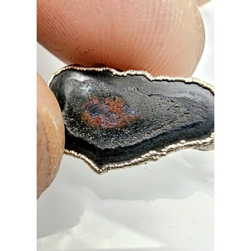 234 - An unusual attractive pair of 925 silver drop earrings featuring real geode crystal agate slice drop... 