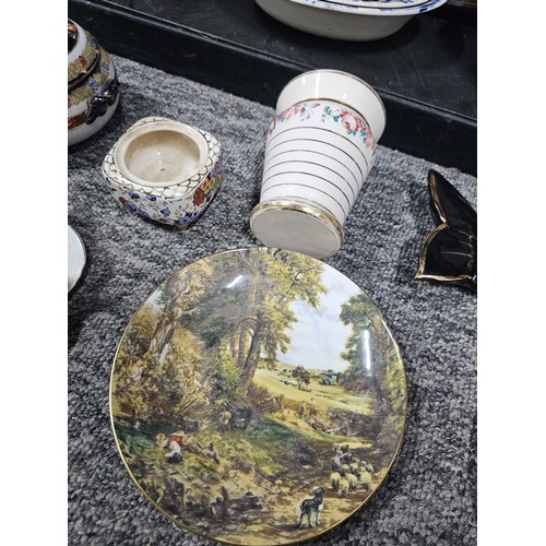 A mixed collection of ceramics and glassware, including a motto jug ...
