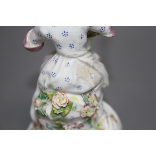 101 - A Chelsea figure of a lady holding a flower basket, c.1765, H. 17.5cm Condition: unmarked, restorati... 