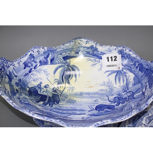 112 - Three Spode Indian Sporting Series blue and white plates, a stand and a footed dish, c. 1815- 25, co... 