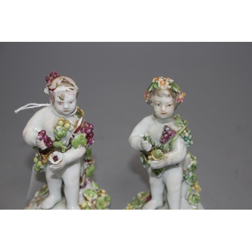 113 - Two early Derby figures of cherubs, c.1756, H. 12cm Condition: Patch marks, both with tiny losses to... 