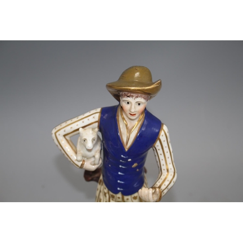 115 - An English porcelain figure of a shepherd, c.1830, possibly Samuel Alcock, H. 26.5cm Condition: Craz... 