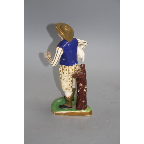 115 - An English porcelain figure of a shepherd, c.1830, possibly Samuel Alcock, H. 26.5cm Condition: Craz... 