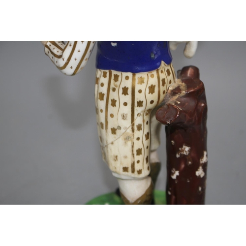 115 - An English porcelain figure of a shepherd, c.1830, possibly Samuel Alcock, H. 26.5cm Condition: Craz... 