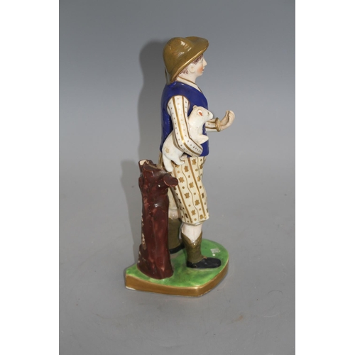 115 - An English porcelain figure of a shepherd, c.1830, possibly Samuel Alcock, H. 26.5cm Condition: Craz... 