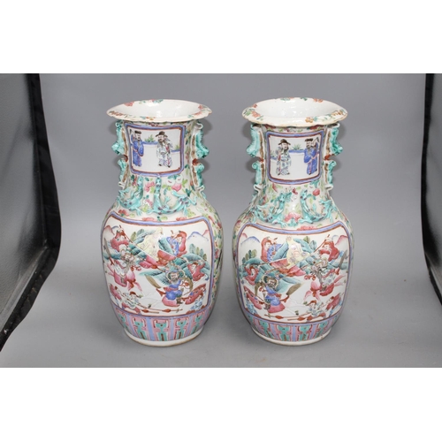 117 - A pair of 19th century Chinese enamelled porcelain vases, height 34cm Condition: Firing spots throug... 