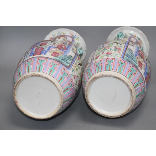 117 - A pair of 19th century Chinese enamelled porcelain vases, height 34cm Condition: Firing spots throug... 