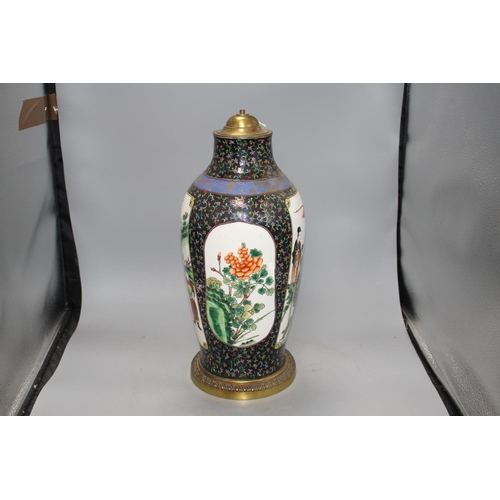 122 - A Chinese enamelled porcelain vase, mounted as a table lamp, height overall 46cm, height of vase wit... 