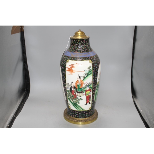 122 - A Chinese enamelled porcelain vase, mounted as a table lamp, height overall 46cm, height of vase wit... 