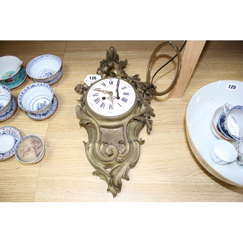 126 - A 19th century French ormolu Cartel clock, with enamelled Roman dial, overall height 49cm Condition:... 