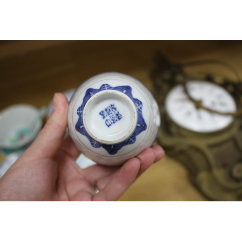 127 - Six Chinese porcelain bowls, eight stands, three spoons and a candle holder, second half 20th centur... 