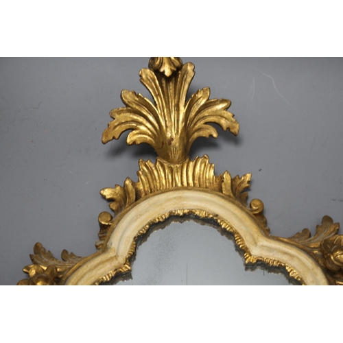 128 - A pair of Italian giltwood cartouche shaped wall mirrors, width 25cm, height 43cm Condition: Some mi... 