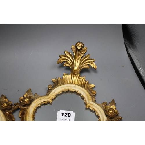 128 - A pair of Italian giltwood cartouche shaped wall mirrors, width 25cm, height 43cm Condition: Some mi... 