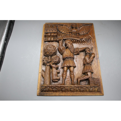 131 - A set of four 19th century Continental relief carved oak religious plaques, depicting biblical scene... 