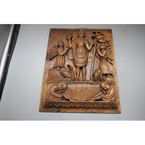 131 - A set of four 19th century Continental relief carved oak religious plaques, depicting biblical scene... 