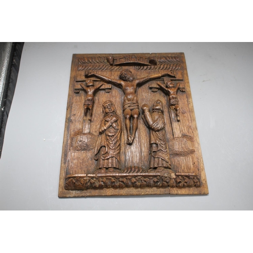 131 - A set of four 19th century Continental relief carved oak religious plaques, depicting biblical scene... 