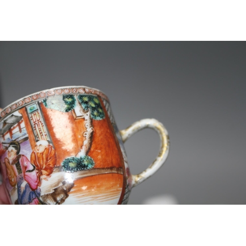 14 - Four 18th century Chinese famille rose polychrome coffee cups, Qianlong period, and a blue and white... 