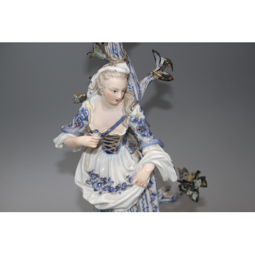 150 - A pair of Meissen porcelain candelabra, modelled with lady and gallant stems, height 46cm Condition:... 