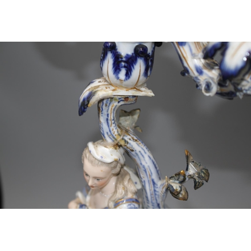 150 - A pair of Meissen porcelain candelabra, modelled with lady and gallant stems, height 46cm Condition:... 