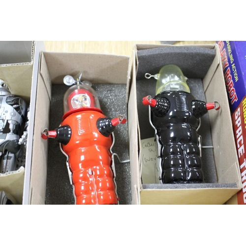 164 - A Horikawa SH (Japan) Wind-Up New Gear Robot and five collectors' robots, including an Endoskeleton ... 