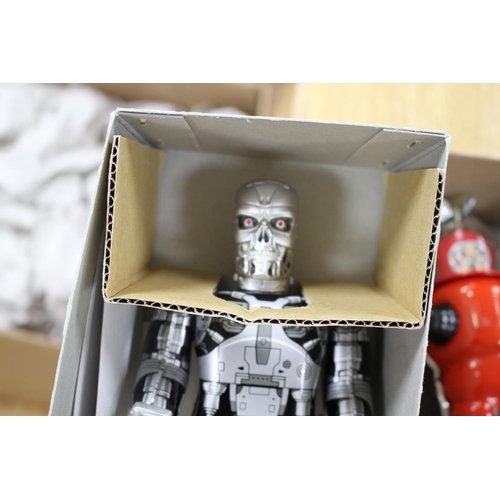 164 - A Horikawa SH (Japan) Wind-Up New Gear Robot and five collectors' robots, including an Endoskeleton ... 