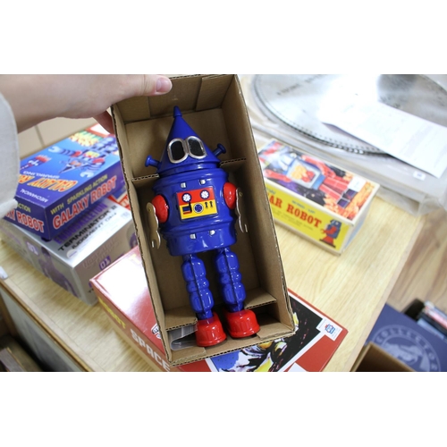 164 - A Horikawa SH (Japan) Wind-Up New Gear Robot and five collectors' robots, including an Endoskeleton ... 