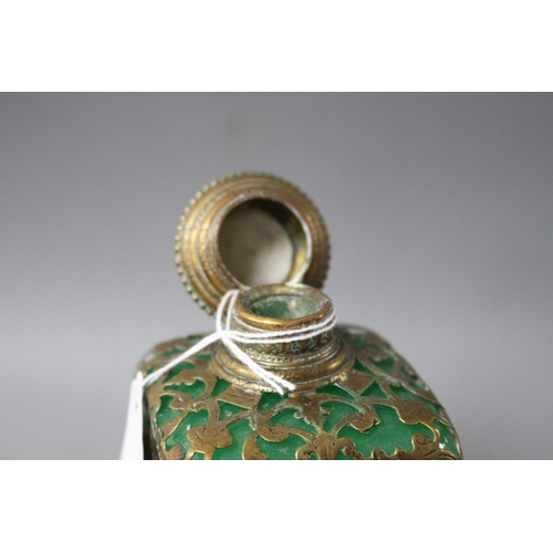 178 - A 19th century French gilt metal mounted glass scent bottle, inset with painted and enamelled plaque... 