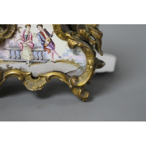 179 - A late 19th century Austrian ormolu and enamel miniature timepiece, height 14cm Condition: Gilding w... 