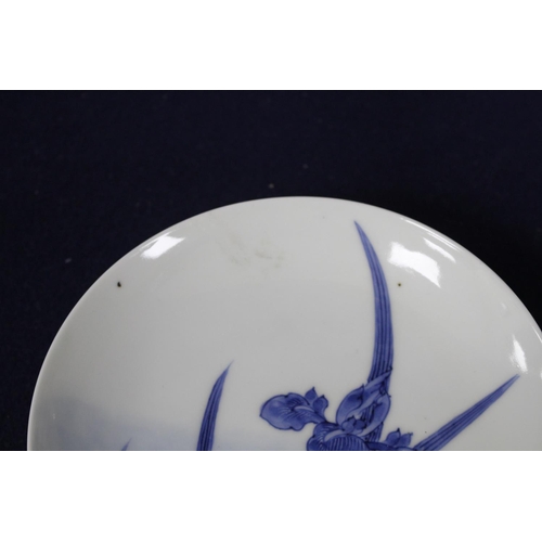 188 - Two Japanese porcelain saucer dishes, decorated with irises and flowering trees, diameter 15.5cm Con... 