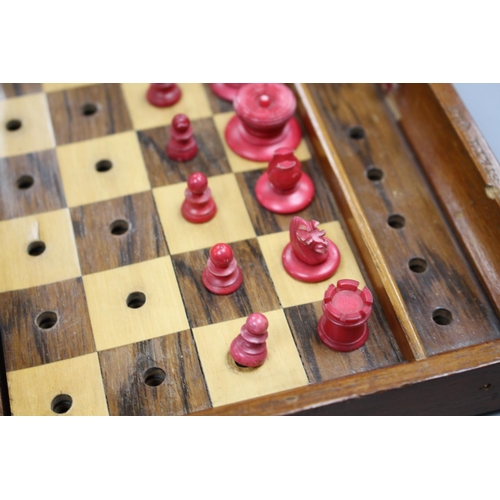 208 - A late 19th century Jaques , London Travelling 'In Statu Quo' travelling chess set, the folding maho... 