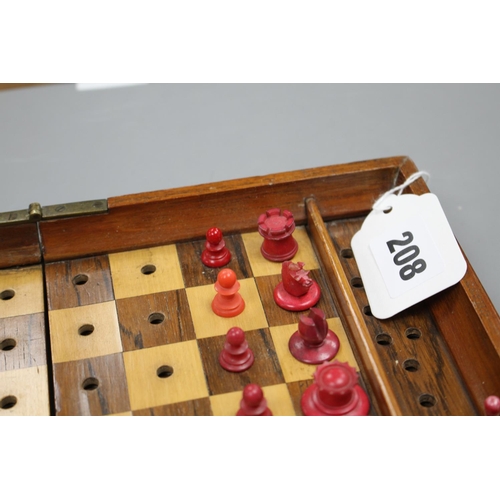 208 - A late 19th century Jaques , London Travelling 'In Statu Quo' travelling chess set, the folding maho... 