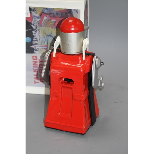 21 - A Yonezawa (Japan) battery-operated Talking Robot (replacement box), robot 26cm Condition: some oxid... 