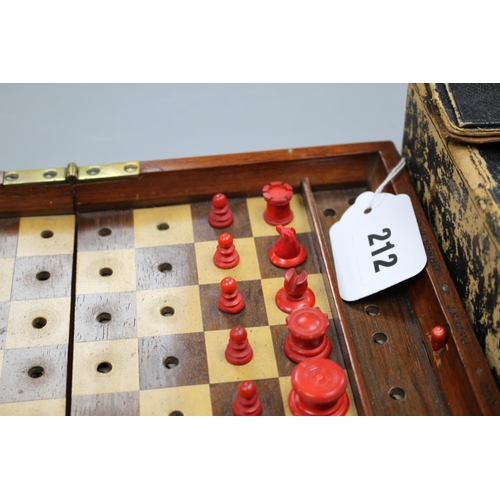 212 - A late 19th century Jaques, London Travelling 'In Statu Quo' travelling chess set, the original leat... 