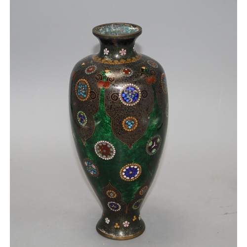 24 - A Japanese cloisonne vase, with mons decoration, 27cm Condition: One distinct bruise going down to t... 