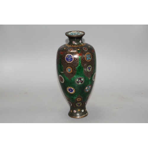 24 - A Japanese cloisonne vase, with mons decoration, 27cm Condition: One distinct bruise going down to t... 