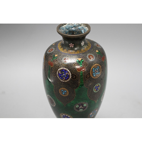 24 - A Japanese cloisonne vase, with mons decoration, 27cm Condition: One distinct bruise going down to t... 