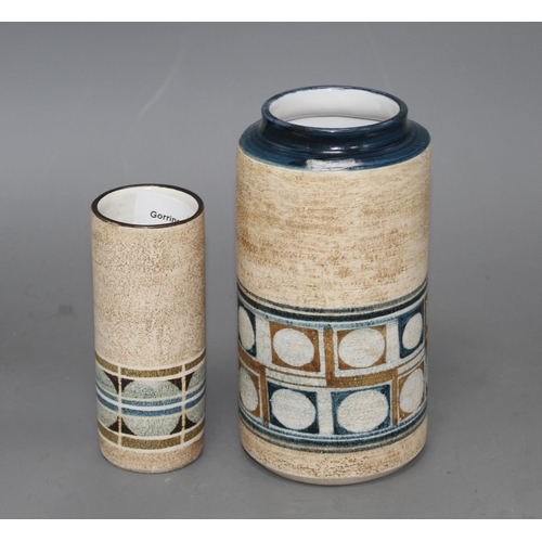 3 - Two Troika cylindrical vases, the largest by Anne Lewis, c.1971, and the smaller by Averil Bennett, ... 