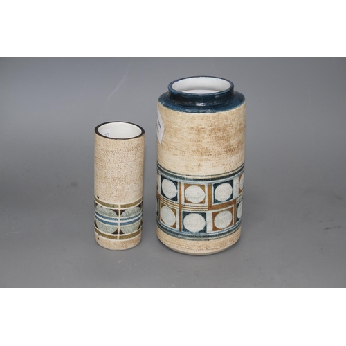 3 - Two Troika cylindrical vases, the largest by Anne Lewis, c.1971, and the smaller by Averil Bennett, ... 