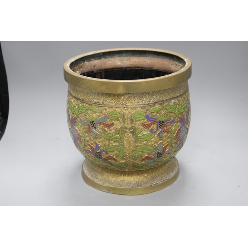 35 - A Chinese champleve enamelled gilt metal jardiniere, height 26cm, diameter 26cm Condition: A little ... 