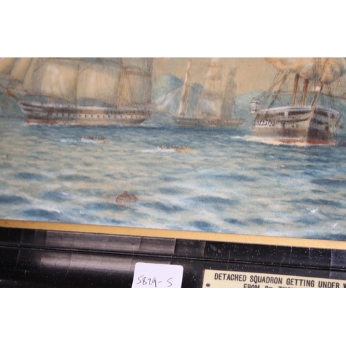 407 - 19th century English School, watercolour, 'Detached squadron getting underweigh from St Thomas', Wes... 