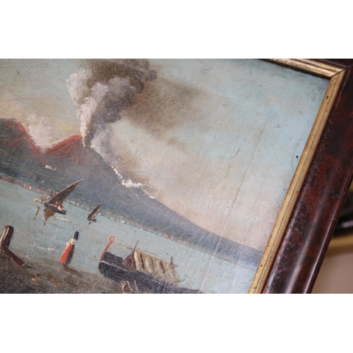 408 - 19th century Italian School, oil on canvas, View of the Bay of Naples with Vesuvius erupting, 29 x 5... 