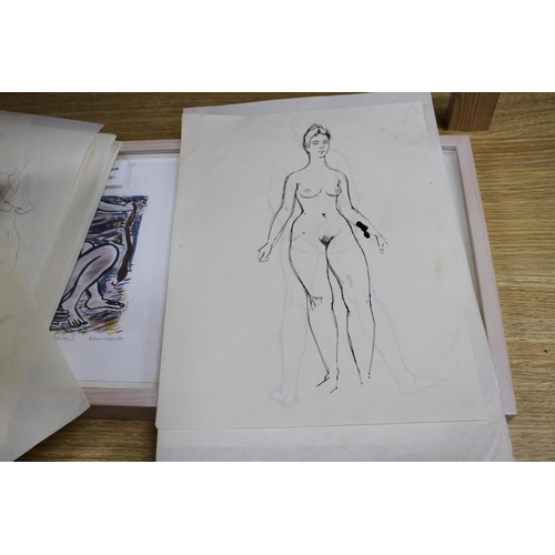 438 - Peter Collins, twelve pen and ink on paper, Studies of female nudes, largest 35 x 25cm, unframed Con... 