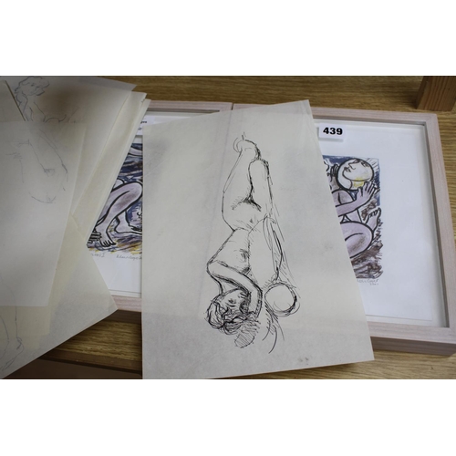 438 - Peter Collins, twelve pen and ink on paper, Studies of female nudes, largest 35 x 25cm, unframed Con... 