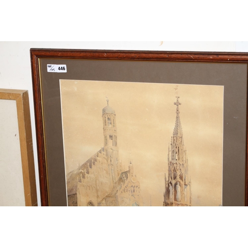 446 - Manner of Samuel Prout, watercolour, View of Nuremberg, 68 x 47cm Condition: Heavily faded with grou... 