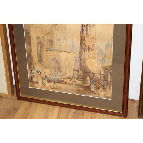 446 - Manner of Samuel Prout, watercolour, View of Nuremberg, 68 x 47cm Condition: Heavily faded with grou... 