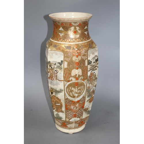 51 - A Satsuma hexagonal vase, decorated with panels of figures in landscapes, height 46cm Condition: Som... 