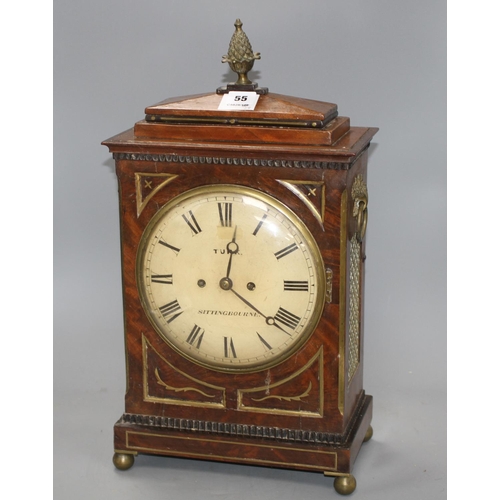 55 - A Regency brass inset mahogany bracket clock by Turk of Sittingbourne, with painted dial and twin fu... 