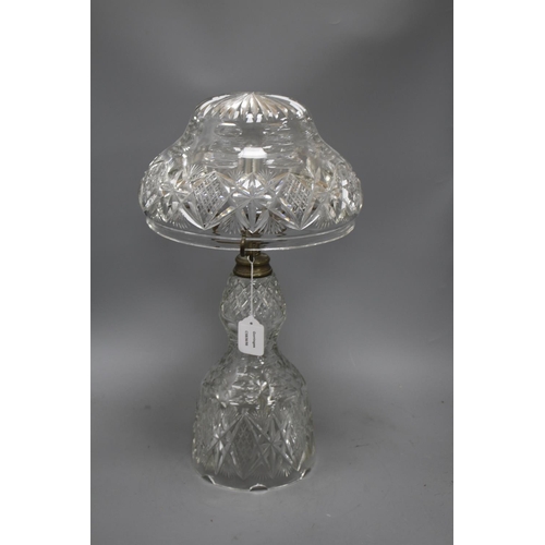 58 - A brass mounted cut glass table lamp, height 53cm Condition: Glass in good condition, but needs rewi... 